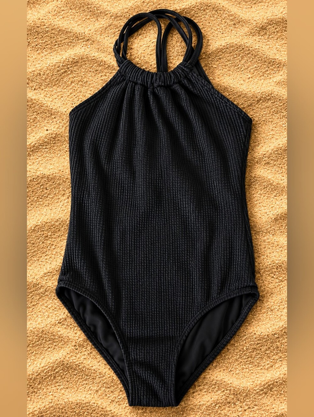 Kanu Surf Girls Size 12 Black Textured One Piece Swimsuit NWT